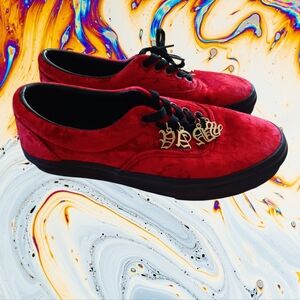 VANS Era ID Red Velvet Gold Charms Mens 8 Womens 9.5 low Top Skate Shoes